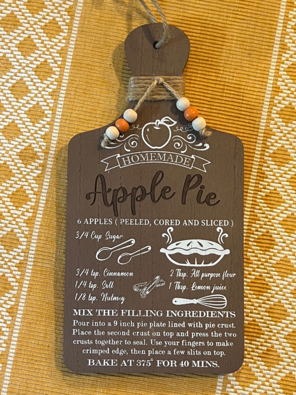 Apple Pie Recipe Serving Board 6" x 12" Fall Fabulous Gift for Table or to Hang - Picture 3 of 3
